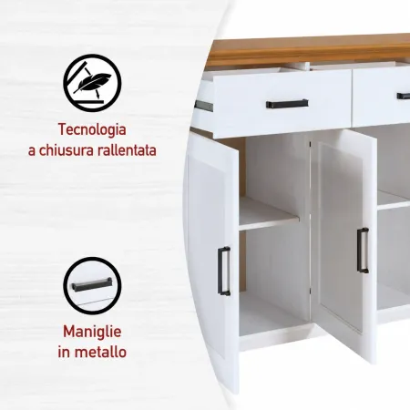 Credenza da Soggiorno in Legno Massello Bianco Rovere 3 Ante 3 Cassetti