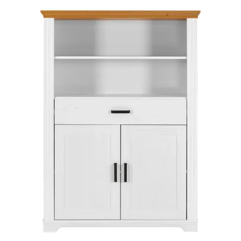 Credenza Alta da Cucina in Legno Bianco Rovere Ante Cassetti Ripiani