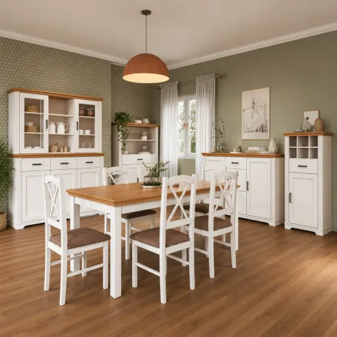 Credenza Alta da Cucina in Legno Bianco Rovere Ante Cassetti Ripiani