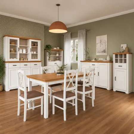 Credenza Alta da Cucina in Legno Bianco Rovere Ante Cassetti Ripiani