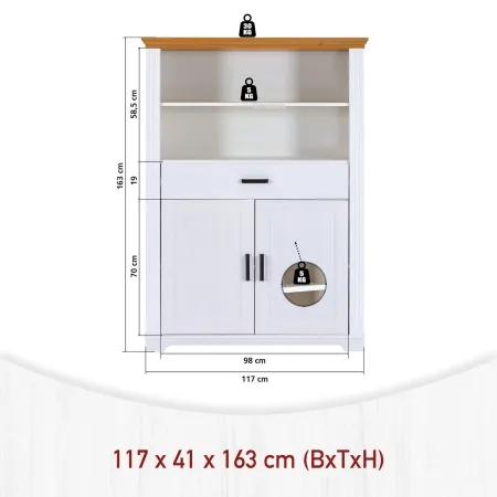 Credenza Alta da Cucina in Legno Bianco Rovere Ante Cassetti Ripiani