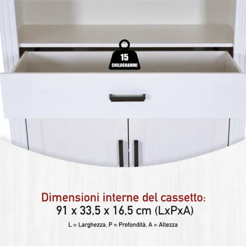 Credenza Alta da Cucina in Legno Bianco Rovere Ante Cassetti Ripiani