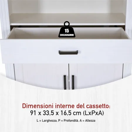 Credenza Alta da Cucina in Legno Bianco Rovere Ante Cassetti Ripiani