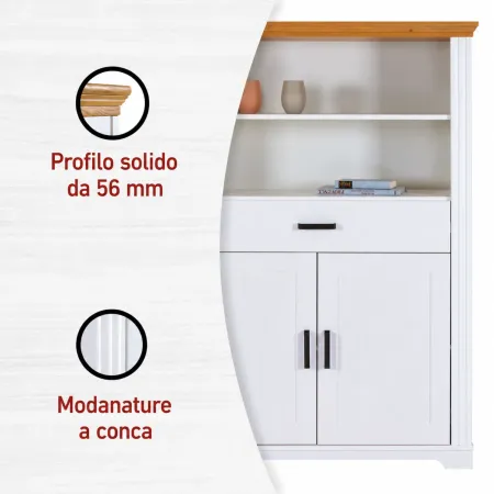 Credenza Alta da Cucina in Legno Bianco Rovere Ante Cassetti Ripiani