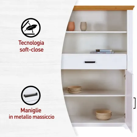 Credenza Alta da Cucina in Legno Bianco Rovere Ante Cassetti Ripiani