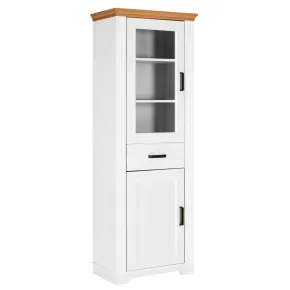 Vetrina Colonna da Soggiorno con 2 Ante Cassetto Legno Bianco Rovere
