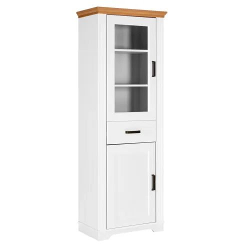 Vetrina Colonna da Soggiorno con 2 Ante Cassetto Legno Bianco Rovere