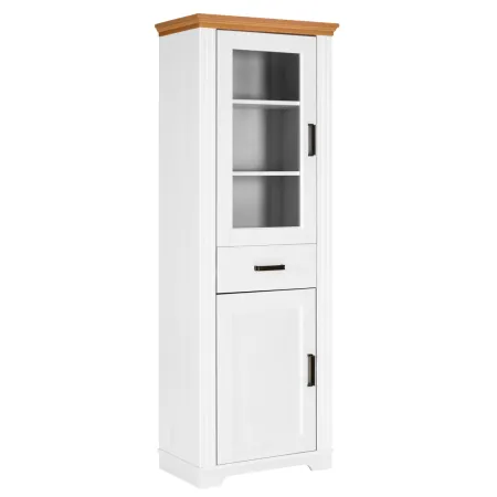 Vetrina Colonna da Soggiorno con 2 Ante Cassetto Legno Bianco Rovere