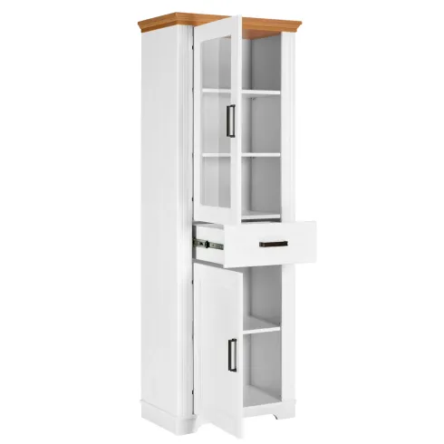 Vetrina Colonna da Soggiorno con 2 Ante Cassetto Legno Bianco Rovere