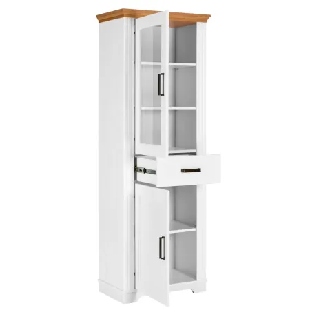 Vetrina Colonna da Soggiorno con 2 Ante Cassetto Legno Bianco Rovere