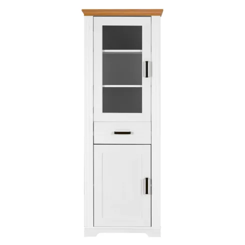 Vetrina Colonna da Soggiorno con 2 Ante Cassetto Legno Bianco Rovere
