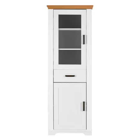 Vetrina Colonna da Soggiorno con 2 Ante Cassetto Legno Bianco Rovere