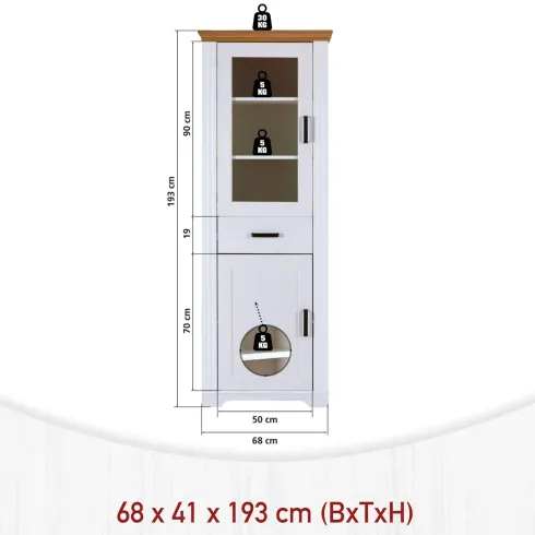 Vetrina Colonna da Soggiorno con 2 Ante Cassetto Legno Bianco Rovere