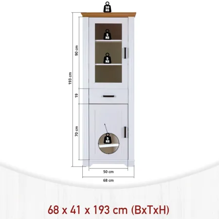 Vetrina Colonna da Soggiorno con 2 Ante Cassetto Legno Bianco Rovere