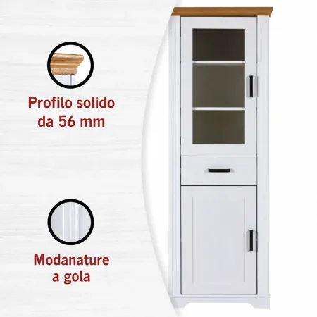 Vetrina Colonna da Soggiorno con 2 Ante Cassetto Legno Bianco Rovere