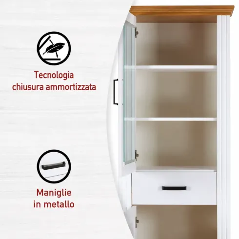 Vetrina Colonna da Soggiorno con 2 Ante Cassetto Legno Bianco Rovere