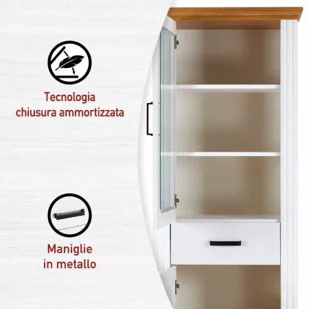 Vetrina Colonna da Soggiorno con 2 Ante Cassetto Legno Bianco Rovere