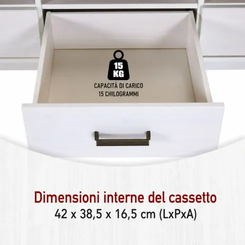 Mobile TV da Soggiorno in Legno Bianco Cassetti Vani da Appoggio