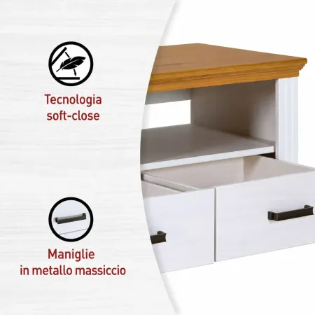 Mobile TV da Soggiorno in Legno Bianco Cassetti Vani da Appoggio