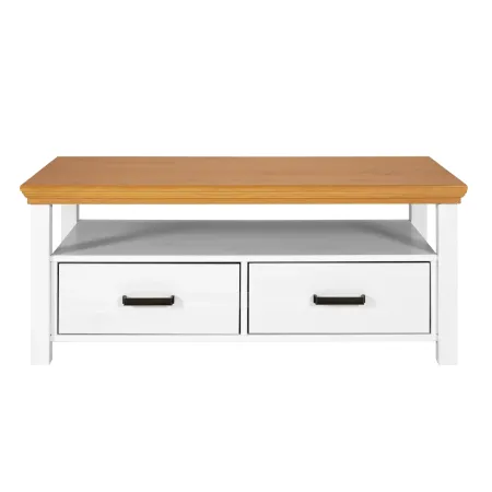 Tavolino da Caffè da Salotto in Legno Bianco Rovere 2 Cassetti Ripiano