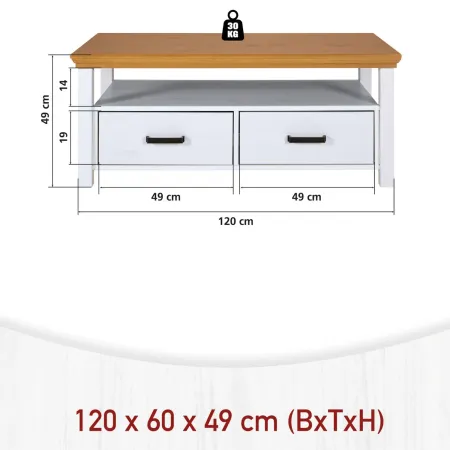 Tavolino da Caffè da Salotto in Legno Bianco Rovere 2 Cassetti Ripiano