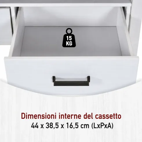 Tavolino da Caffè da Salotto in Legno Bianco Rovere 2 Cassetti Ripiano