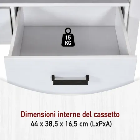 Tavolino da Caffè da Salotto in Legno Bianco Rovere 2 Cassetti Ripiano
