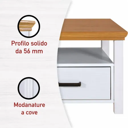 Tavolino da Caffè da Salotto in Legno Bianco Rovere 2 Cassetti Ripiano