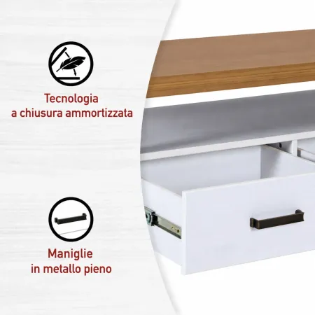 Tavolino da Caffè da Salotto in Legno Bianco Rovere 2 Cassetti Ripiano