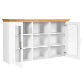 Vetrina Credenza da Salotto con 2 Ante in Legno Massello Bianco Rovere 2
