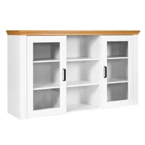 Vetrina Credenza da Salotto con 2 Ante in Legno Massello Bianco Rovere