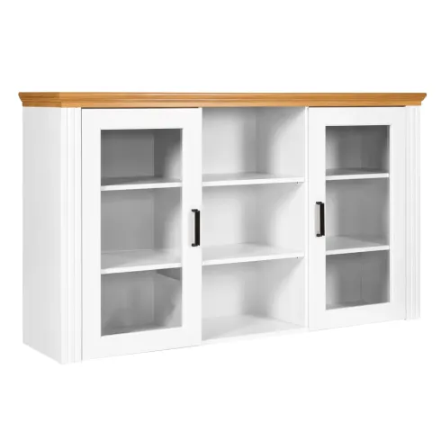 Vetrina Credenza da Salotto con 2 Ante in Legno Massello Bianco Rovere