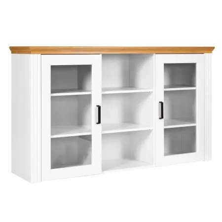 Vetrina Credenza da Salotto con 2 Ante in Legno Massello Bianco Rovere