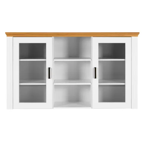 Vetrina Credenza da Salotto con 2 Ante in Legno Massello Bianco Rovere