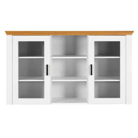 Vetrina Credenza da Salotto con 2 Ante in Legno Massello Bianco Rovere