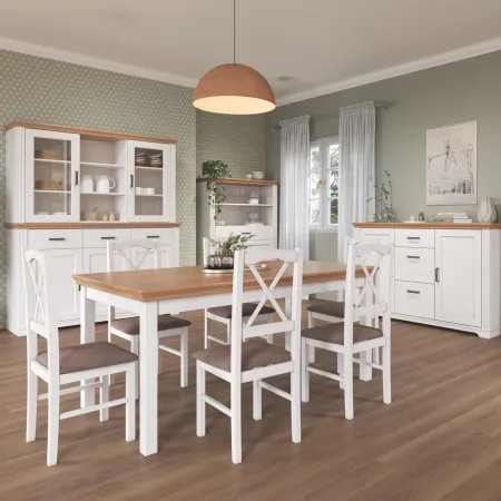 Vetrina Credenza da Salotto con 2 Ante in Legno Massello Bianco Rovere