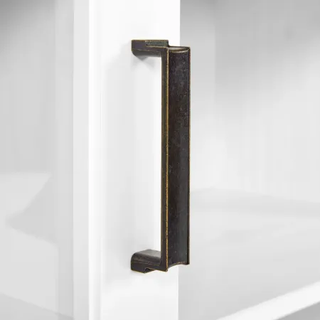 Vetrina Credenza da Salotto con 2 Ante in Legno Massello Bianco Rovere