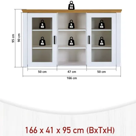 Vetrina Credenza da Salotto con 2 Ante in Legno Massello Bianco Rovere