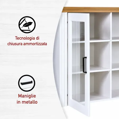 Vetrina Credenza da Salotto con 2 Ante in Legno Massello Bianco Rovere