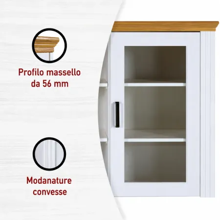 Vetrina Credenza da Salotto con 2 Ante in Legno Massello Bianco Rovere