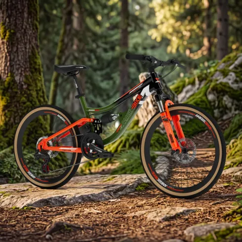 Bicicletta 26 Pollici Verde Arancione con Cambio 21 Velocità Cavalletto