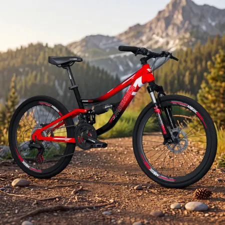 Mountain Bike 24 Pollici Rosso Nero con Cambio Shimano 21 Velocità