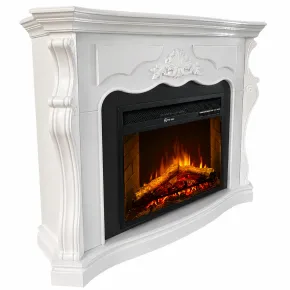 Camino Elettrico da Terra in MDF Bianco 1800 W Effetto Fiamma Classico 2
