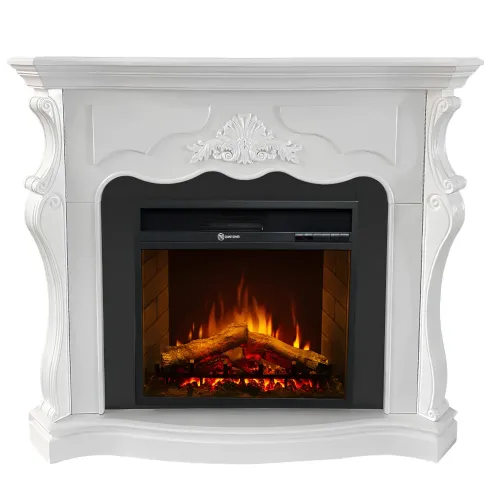 Camino Elettrico da Terra in MDF Bianco 1800 W Effetto Fiamma Classico