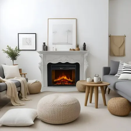 Camino Elettrico da Terra in MDF Bianco 1800 W Effetto Fiamma Classico