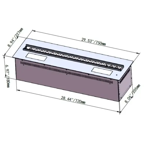 Camino a Vapore Acqueo 3D da Incasso 75 cm con App LED 7 Colori