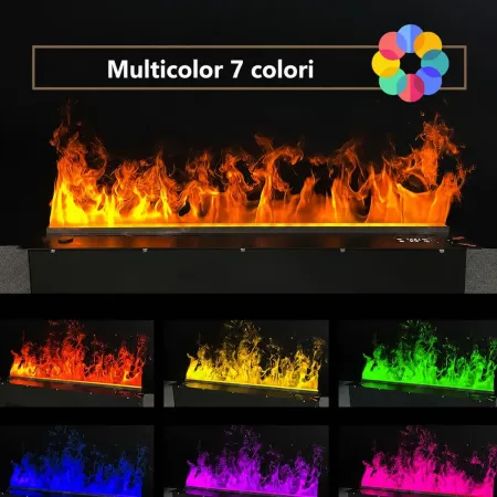 Camino a Vapore Acqueo 3D da Incasso 125 cm con App LED 7 Colori