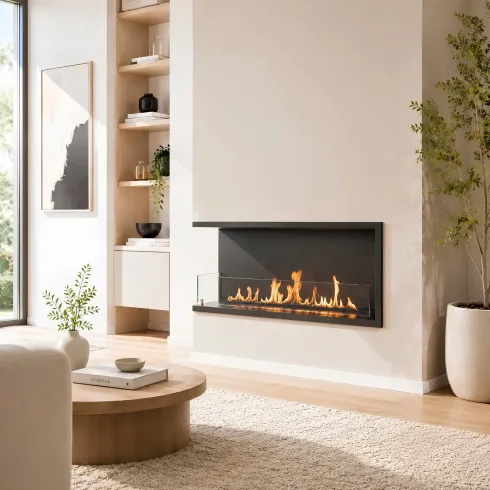 Camino a Bioetanolo Angolare Sinistro da Incasso 120 cm 4 kW Nero