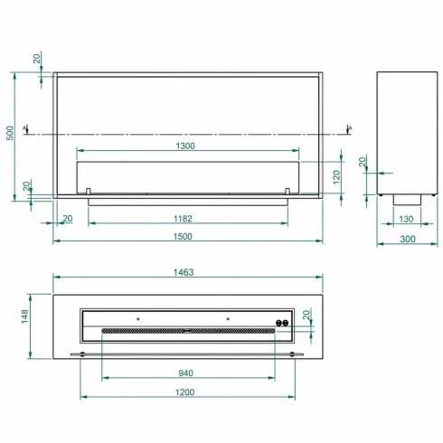Camino Bioetanolo da Incasso Frontale 150x30 cm 4kW Nero Bruciatore 3L