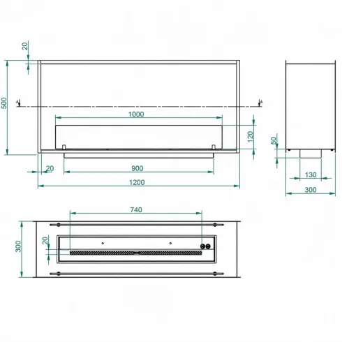 Camino a Bioetanolo da Incasso Bifacciale 120x30x50 cm 4 kW Nero 3L